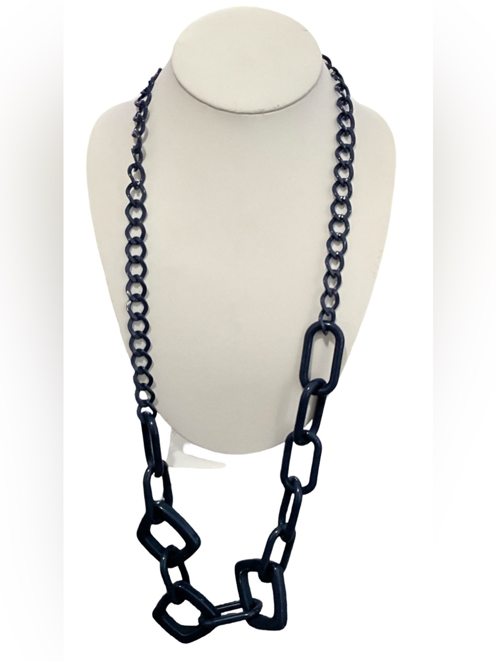 Blue Mixed Link Chunky Statement Chain Necklace Long Geometric